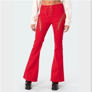 Edikted Engine Red Flared Jeans